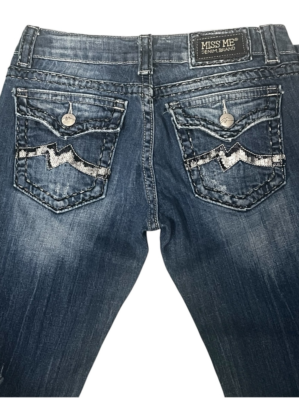 Miss Me Low Rise Straight Blue Sequin Distressed Denim Jeans 29 Y2K Indie Sleaze